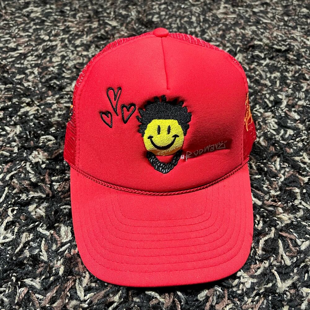 Rod Wave‎ Smiley Face "Love 4 My Fans" Trucker Hat Summer Red SnapBack New